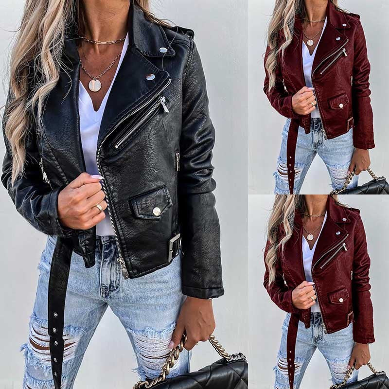 Jacket Top PU Leather Coat Short Zipper Limorista