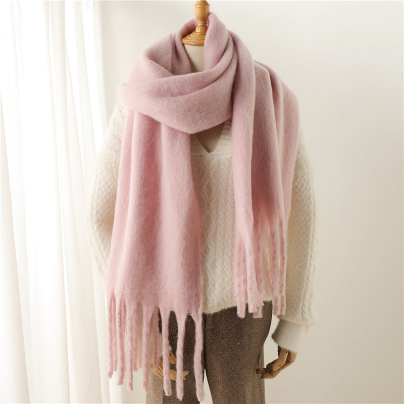 Mohair Pure Color All-matching Winter Warm Lengthened Fringe Bib Towel Limorista