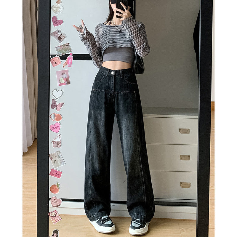 Washed Wide-leg Men And Women Autumn And Winter New Large Size Pear-shaped High Waist Slim Straight Trousers Limorista
