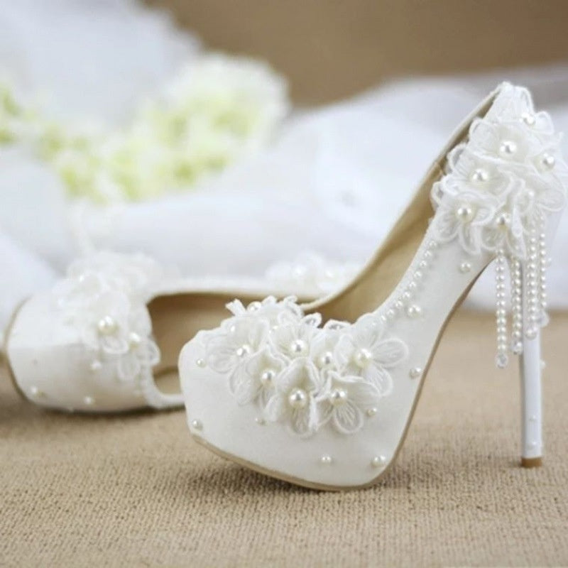 Male Lace High-heeled Shoes Korean Style, Flower Rhinestone Tassel Bride Limorista