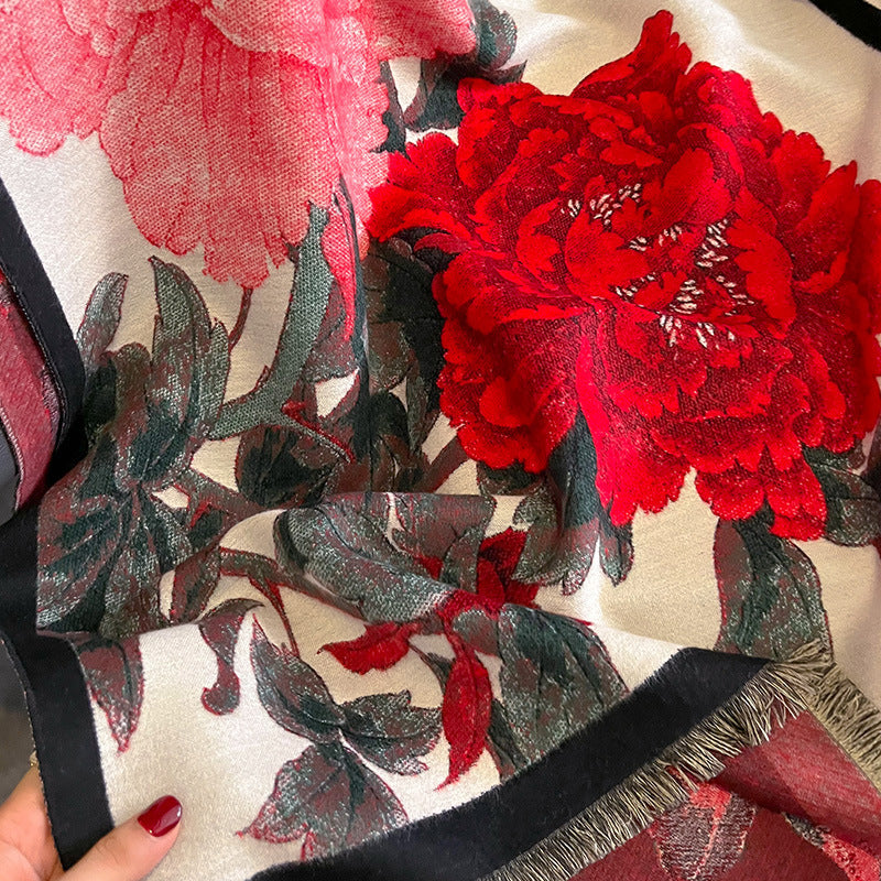 Retro Floral Artificial Cashmere Scarf Women&