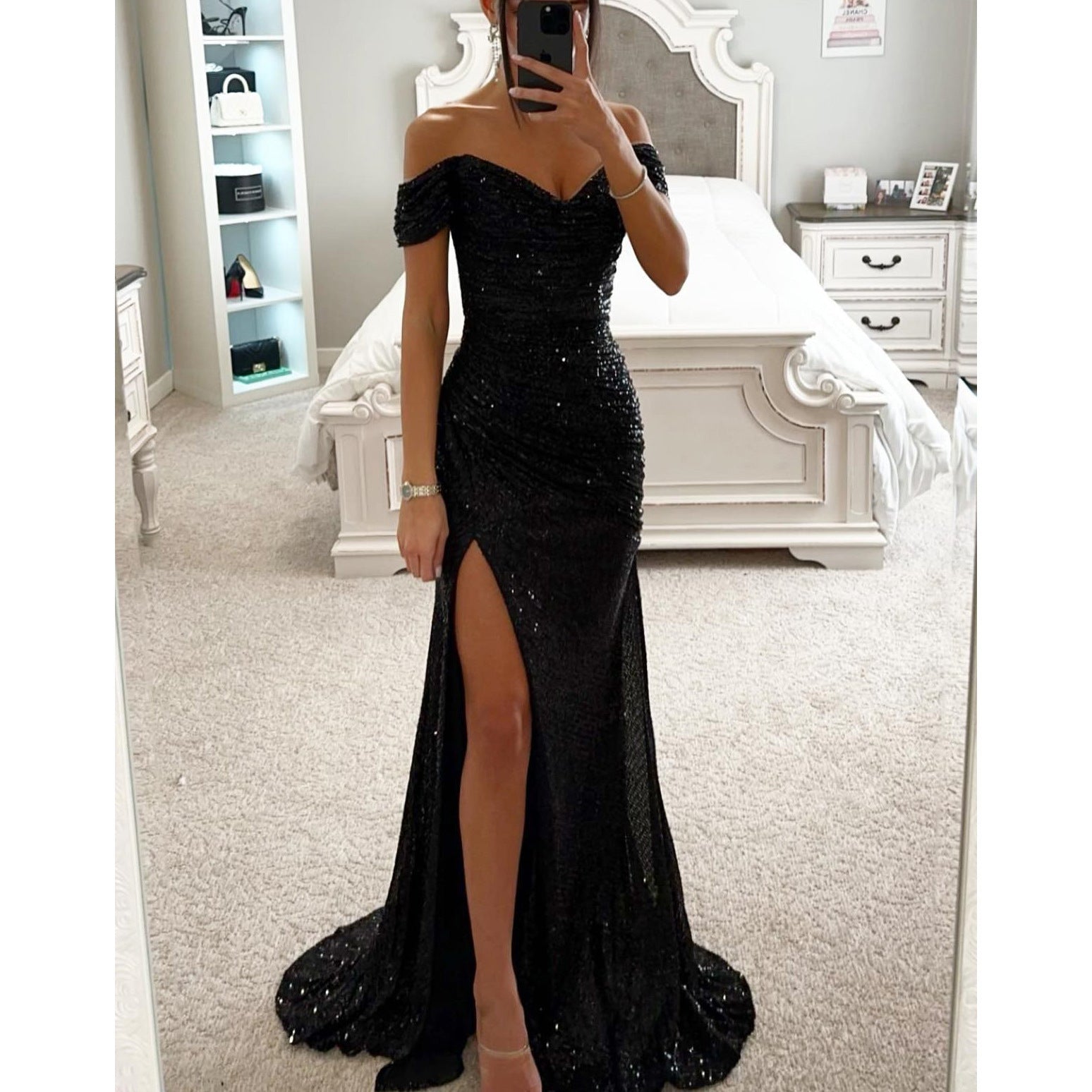Party Sequins Off-neck Split Dress INS Casual Fashion Dress Women Limorista