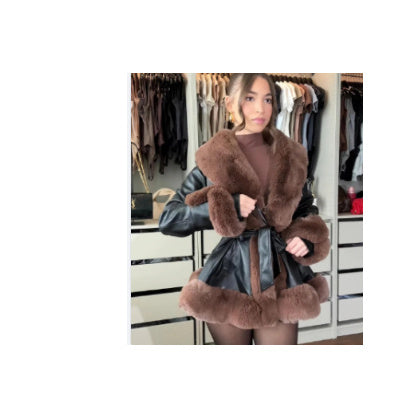 Collar Tie Waist Windbreaker Stitching Slim Long-sleeved Jacket Limorista