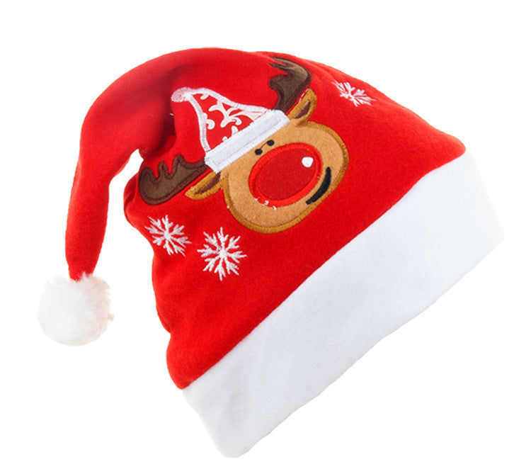 Cartoon Christmas Hat With Elk Santa Claus Embroidery Design Holiday Party Decoration Fuzzy Hat Limorista