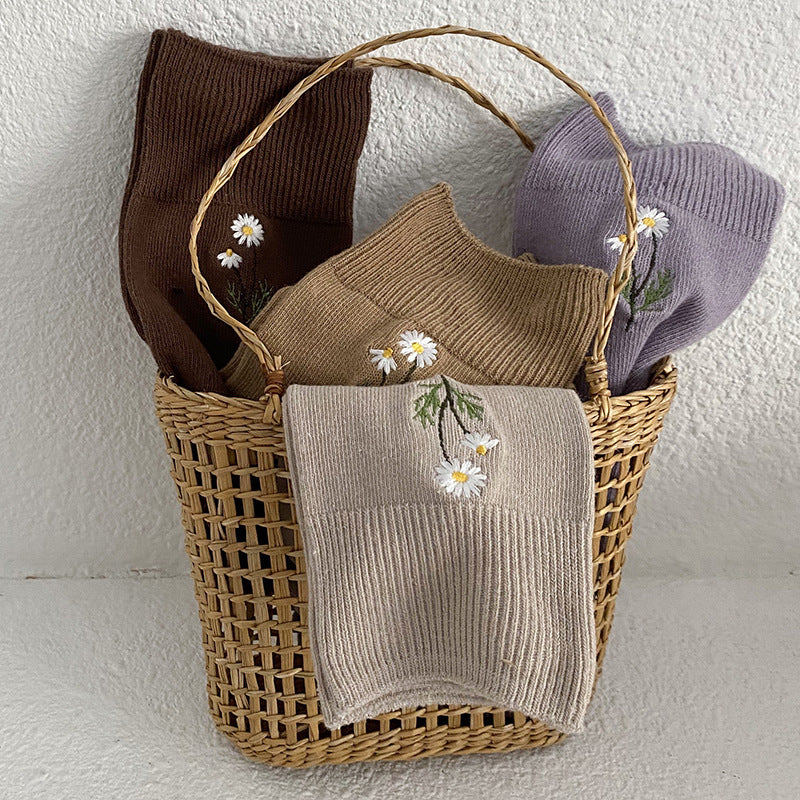 Japanese Candy Color Small Flower Embroidery Pile Socks Limorista