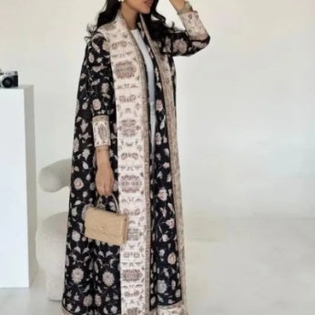 Pleated Trench Djellaba Hot-selling Printed Shawl Cardigan Ethnic Style Cloak Coat Limorista