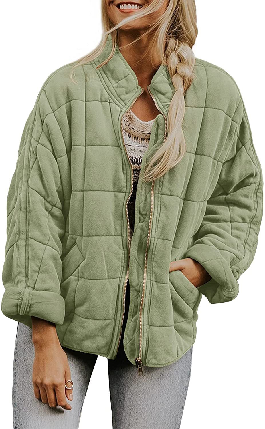 Solid Color Stand Collar Cotto With Loose Pockets Long Sleeved Jacket Women Limorista