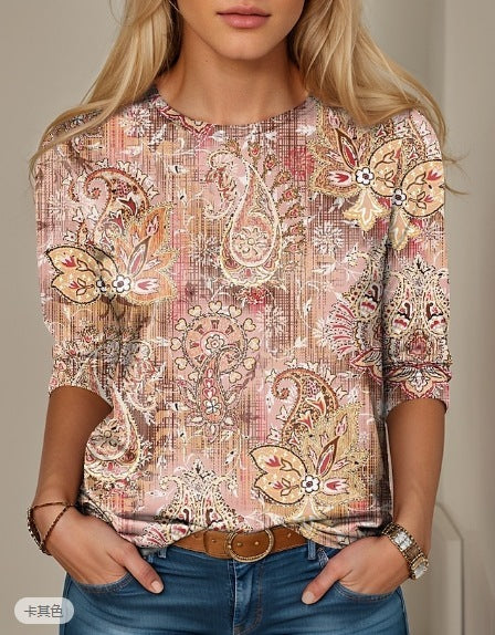 Long Sleeve Slim-fit T-shirt With Round Neck Digital Printing Limorista