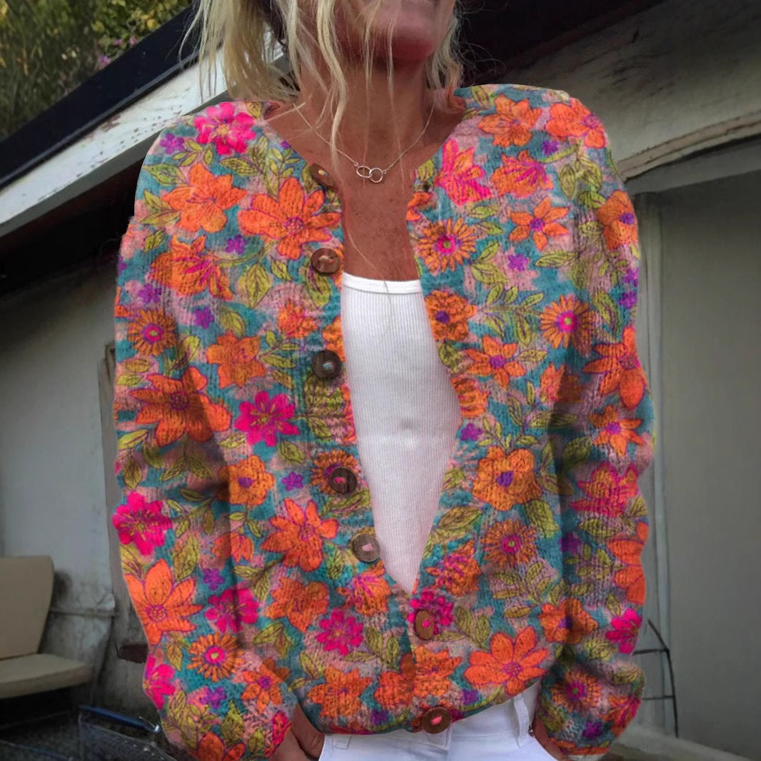 3D Digital Printing Cardigan Knitted Coat Women&