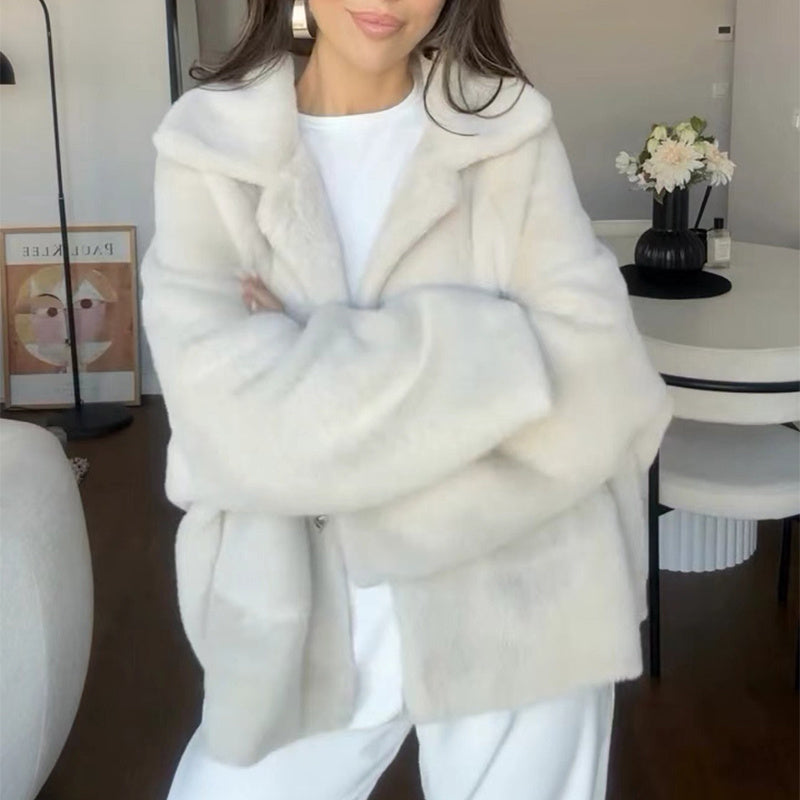 Loose Lapel Single Breasted Furry Coat Winter Fashion Fleece Long Sleeve Jacket Plush Short Top For Woman Limorista