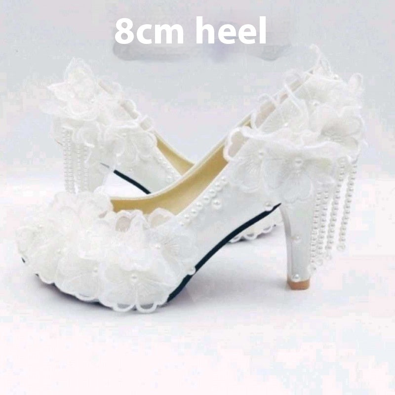 Male Lace High-heeled Shoes Korean Style, Flower Rhinestone Tassel Bride Limorista