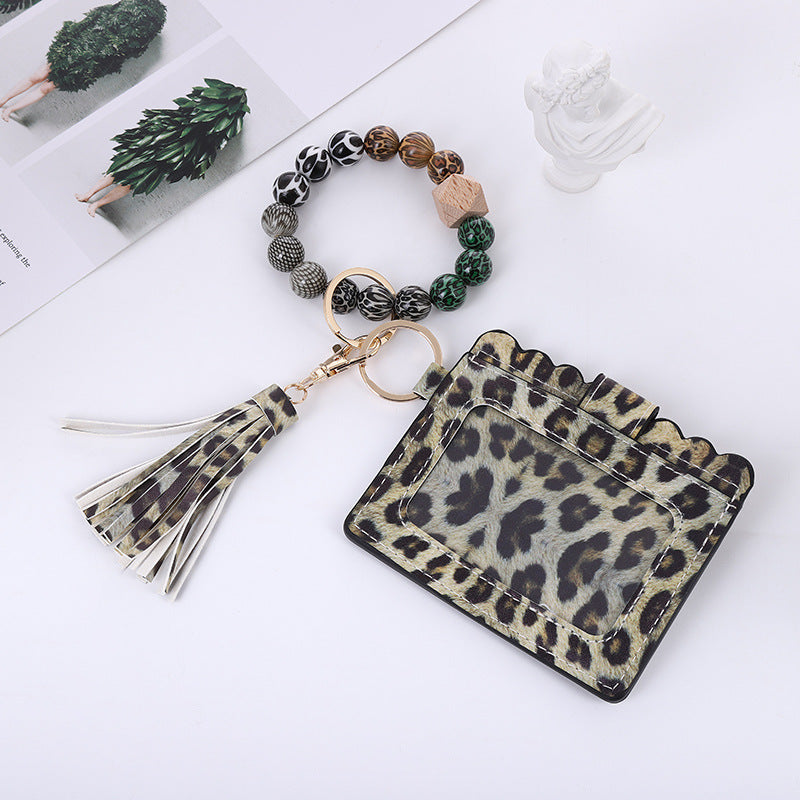 Silicone Bead Bracelet Card Bag Pu Tassel Women&