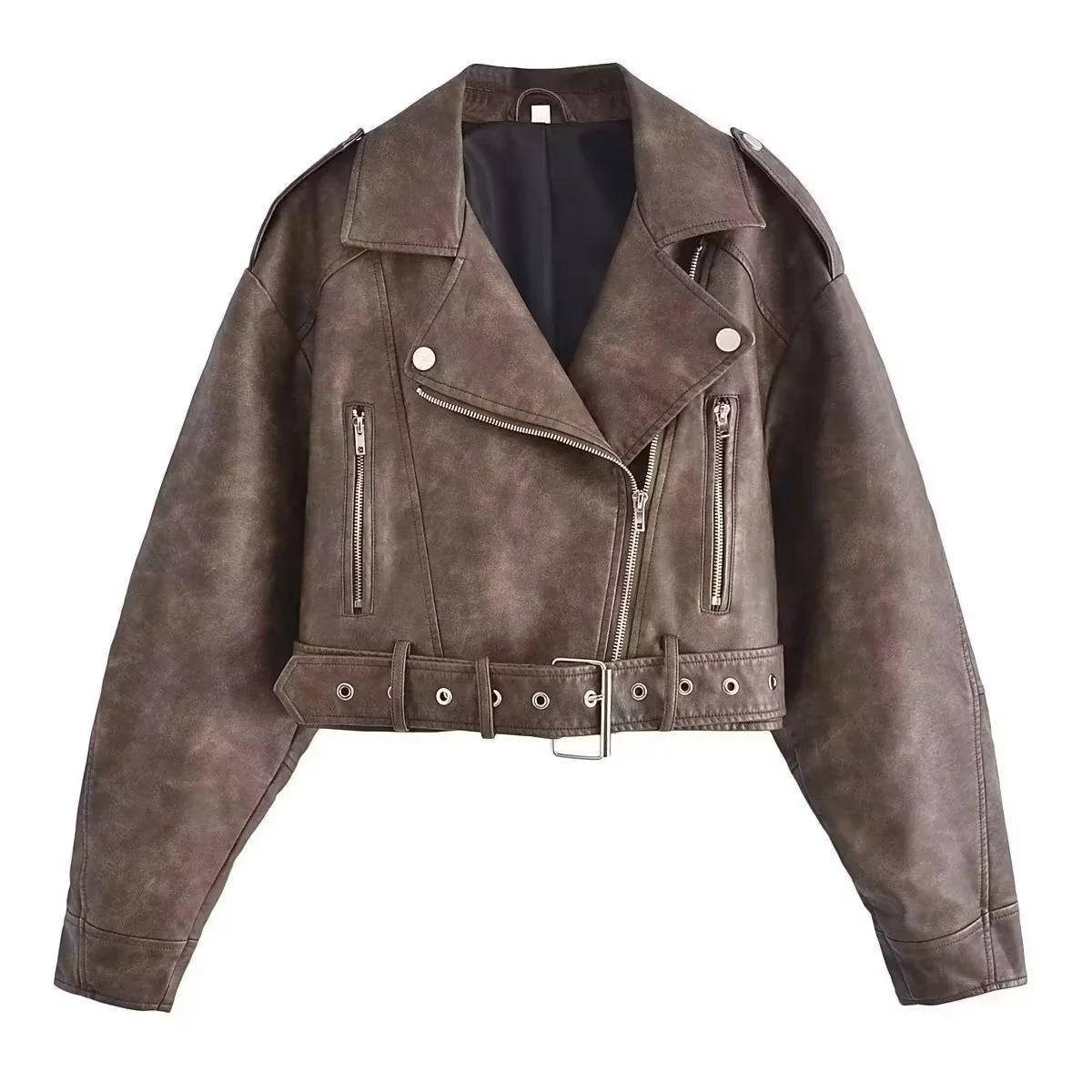 Washed Leather Motorcycle Jacket Women Limorista
