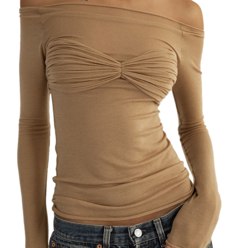 Perspective One-line Neck T-shirt Top Limorista