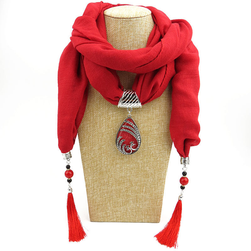 Ethnic Style Peacock Pendant Gem Tassel Scarf Shawl Autumn And Winter Women&