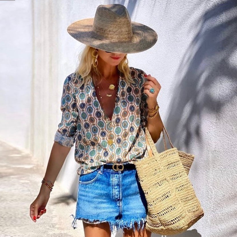 Limorista - Long Sleeve Pullover V-neck Top All-matching