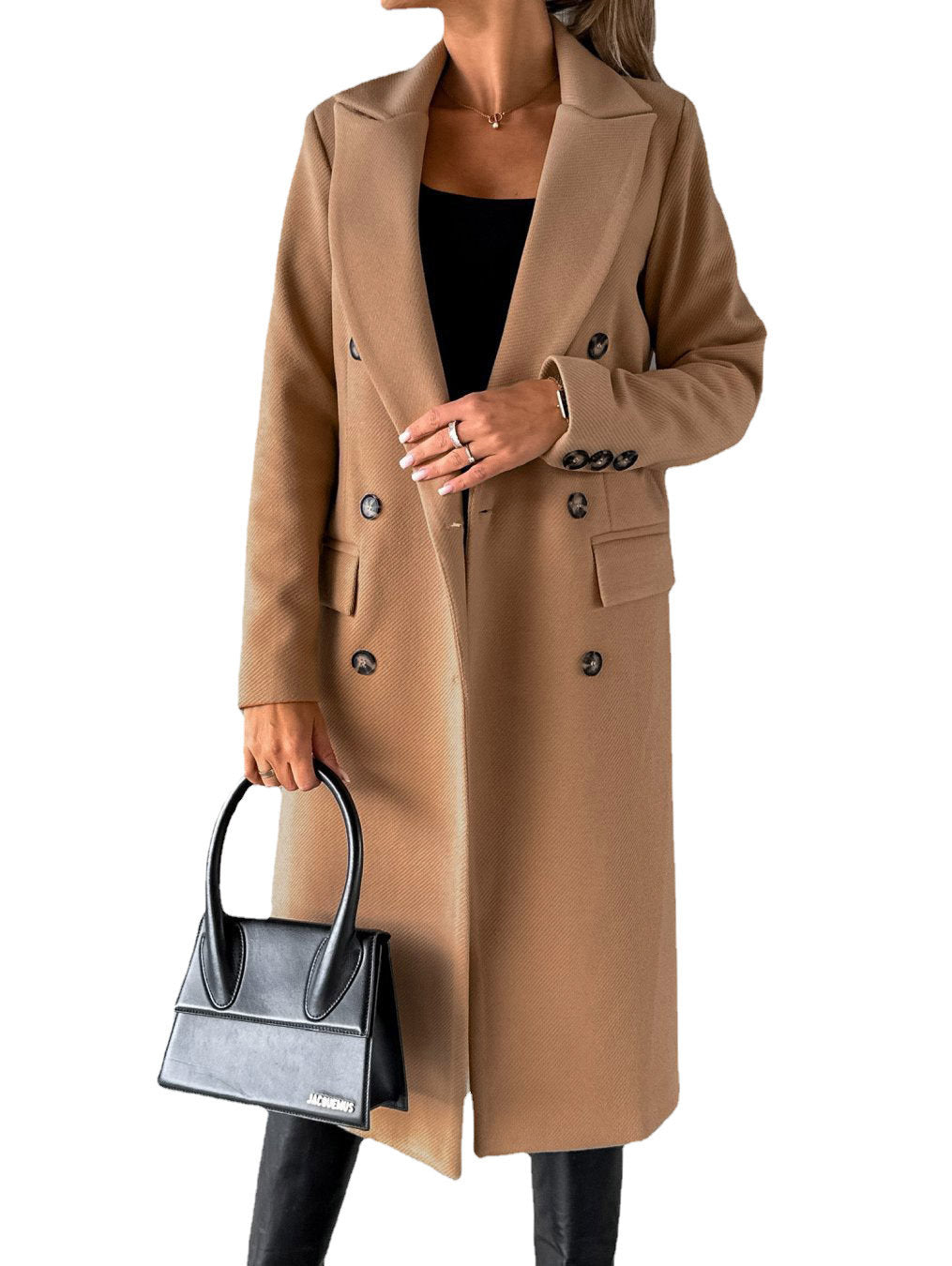 Long Sleeve Lapel Coat Winter Fashion Solid Double Breasted Slim Long Jacket Womens Clothing Limorista