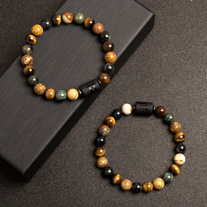 European And American New Natural Picture Tigereye Twelve Constellation Beaded Bracelet Limorista