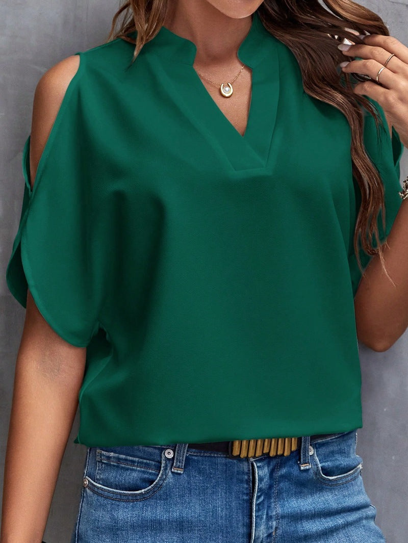 V-neck Graceful And Fashionable Off-the-shoulder Sleeves Women&