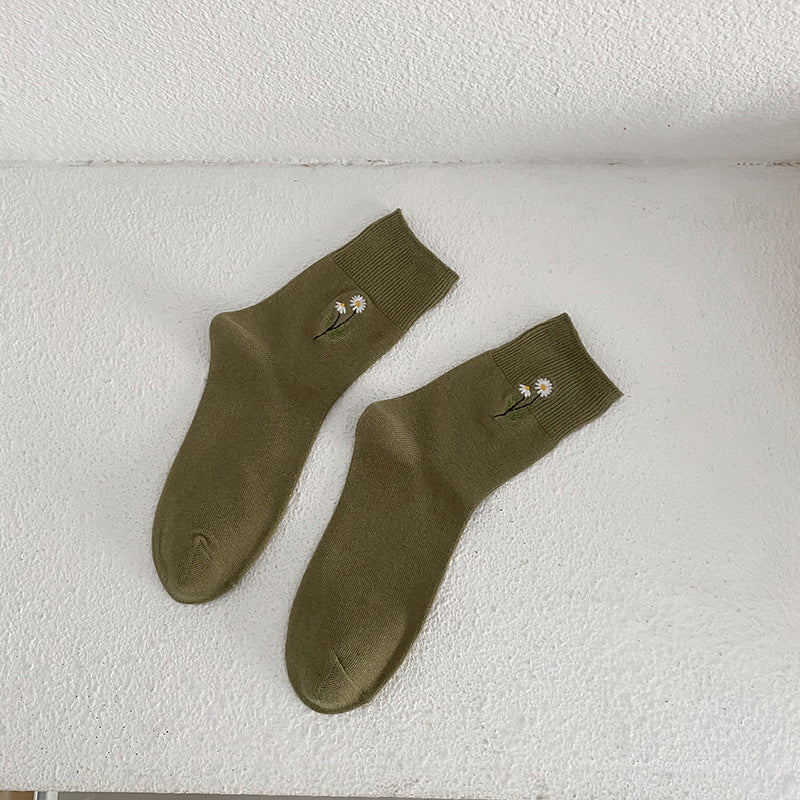 Japanese Candy Color Small Flower Embroidery Pile Socks Limorista