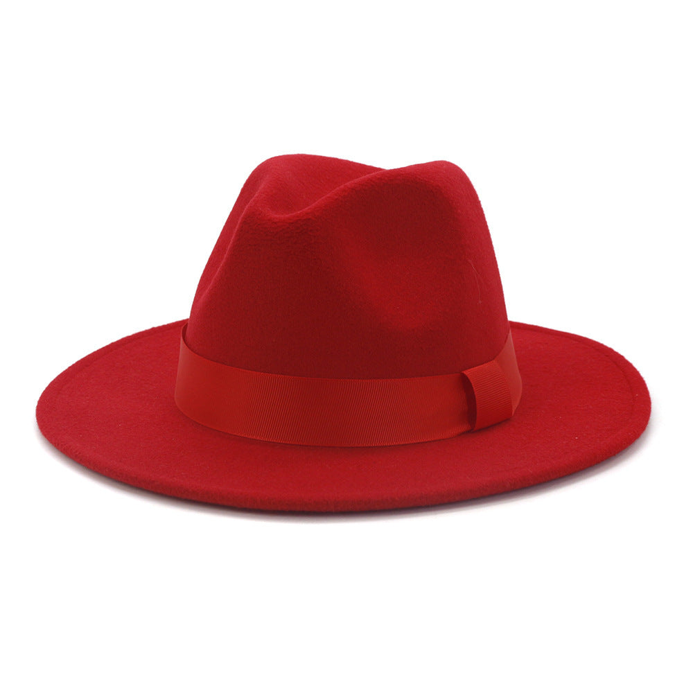 Fashionable Woolen Gentleman Jazz Flat Brim Big Hat Limorista