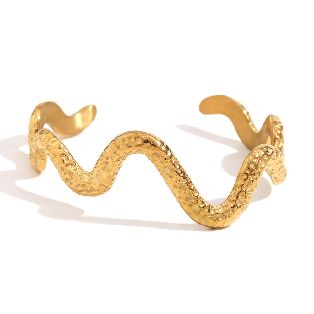 Fashionable All-match Stainless Steel 18K Gold Plating Beating Pattern Wave Snake Bracelet Limorista