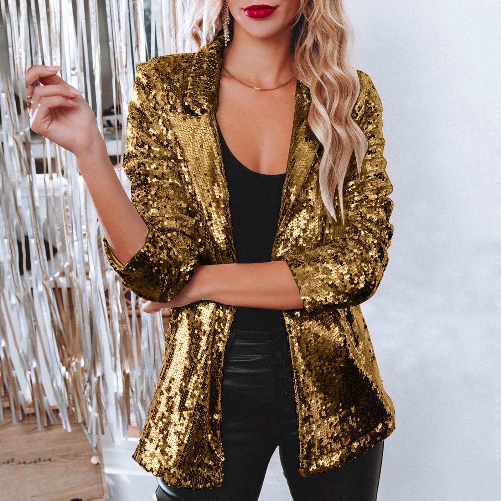 Lapel Long Sleeve Sequined Casual Suit Jacket Women Limorista