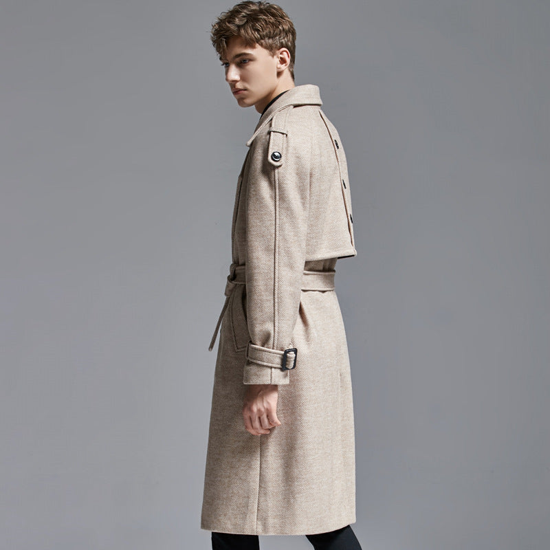 Above-knee Herringbone Coat For Men - Limorista