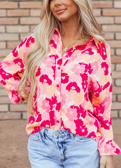 Blooming Floral Print Puff Sleeve Buttoned Shirt Limorista