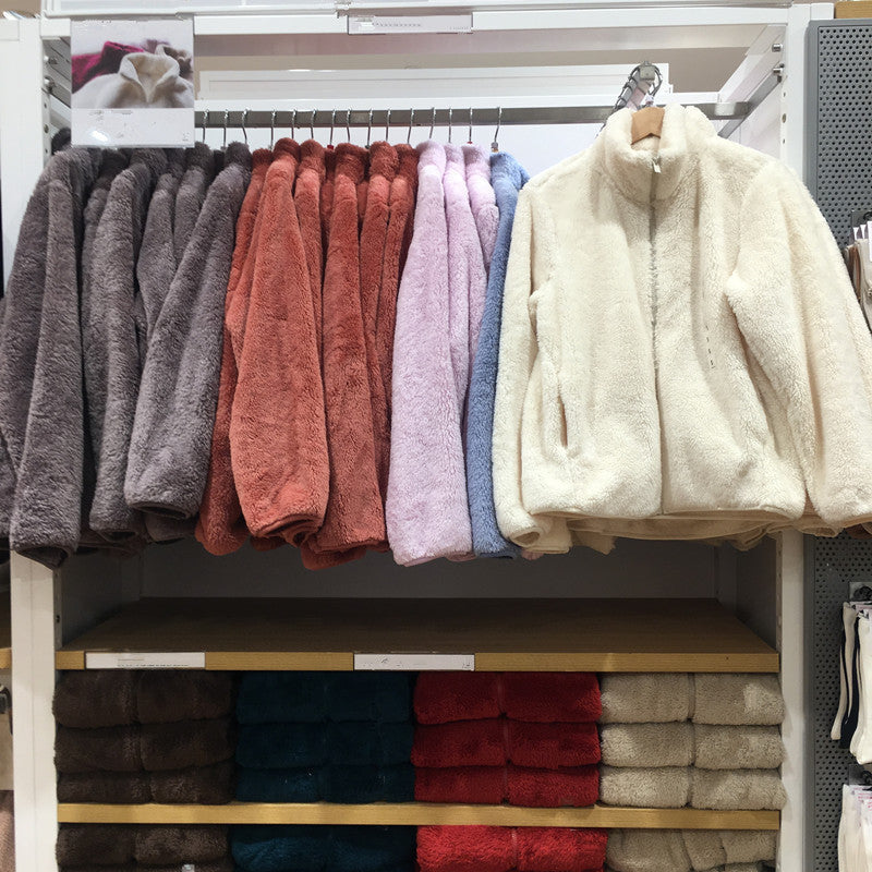 Coral Fleece Cardigan Stand Collar Jacket Warm Coat Limorista