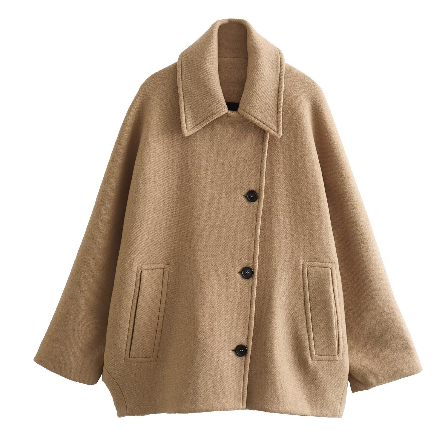 French Coat Fashion Polo Collar Blended Short Cape Sleeve Coat Limorista