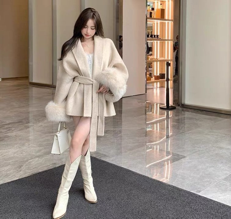 Cuff Detachable Fox Fur Elegant Double-sided Cashmere Coat Limorista
