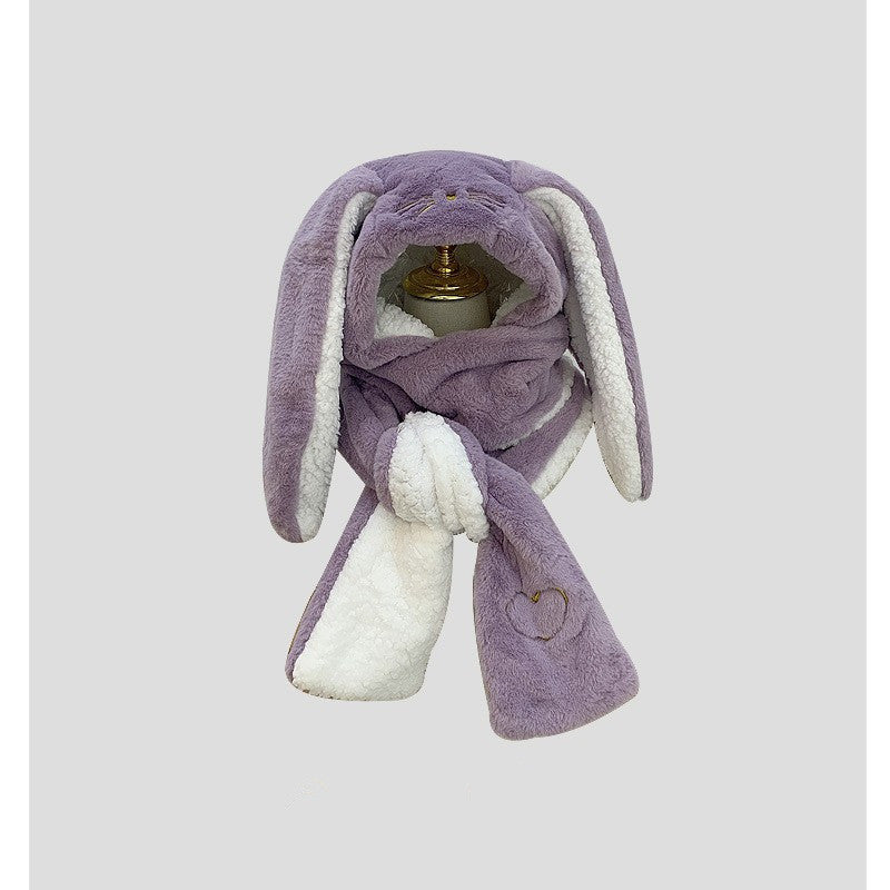 Big Long Rabbit Ears Fleece-lined Warm Hat And Scarf Limorista