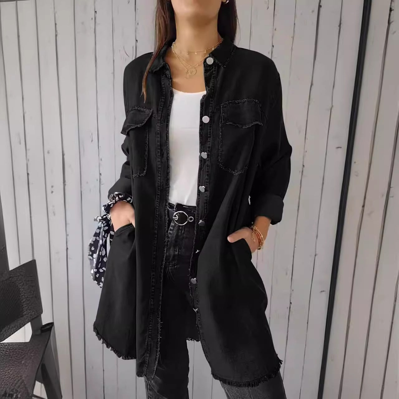 Jean-like Cloth Casual Long Shirt Coat Limorista
