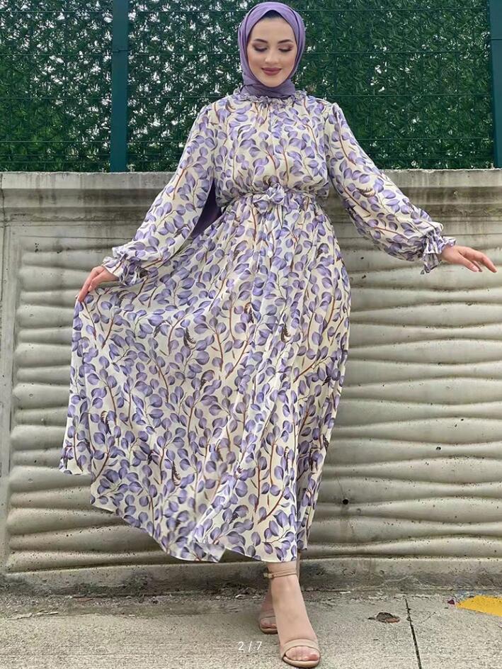 Ruffled Collar Printed Middle East Muslim Conservative Trousers Dress Limorista