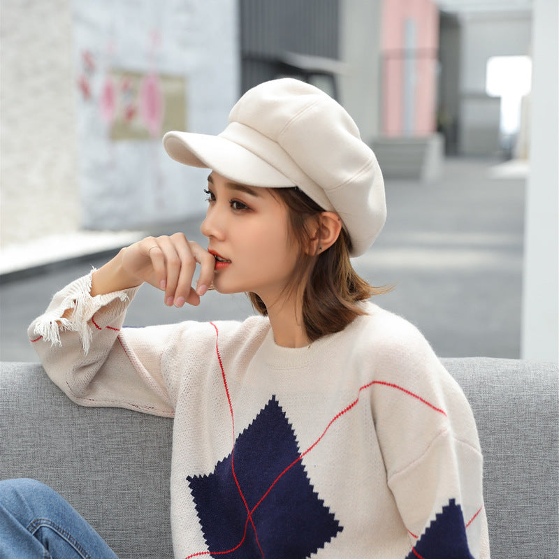 Woolen Octagonal Hat Young Woman Painter Peaked Beret Limorista