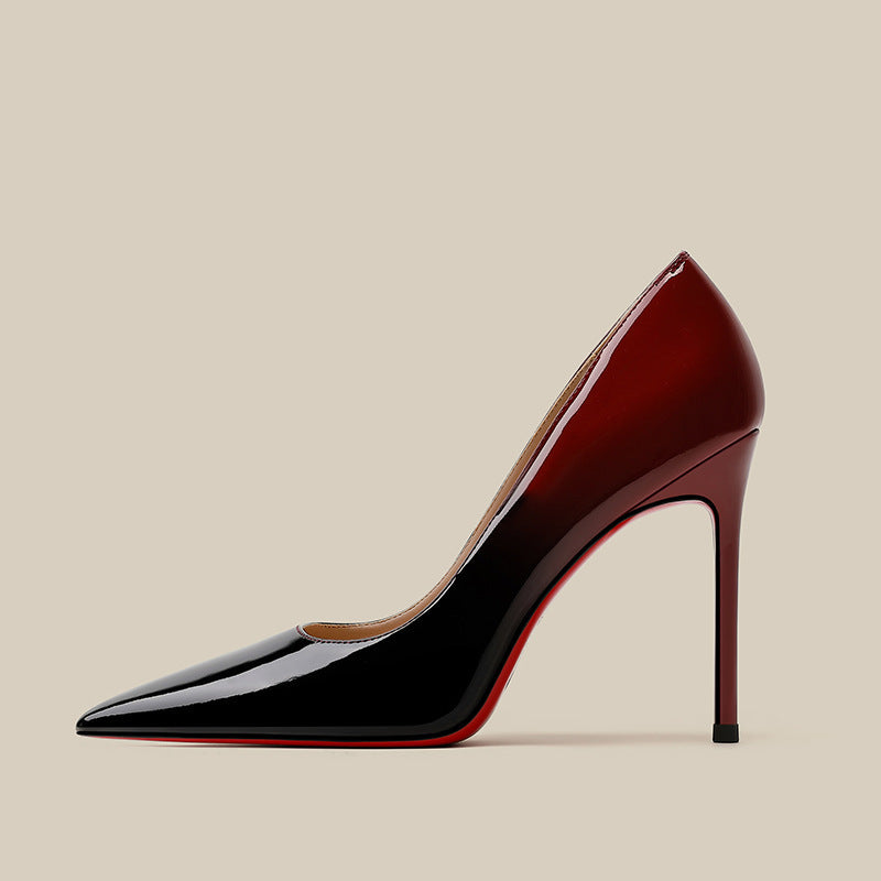 Patent Leather Black Red Gradient Color High Heels Niche Design Limorista