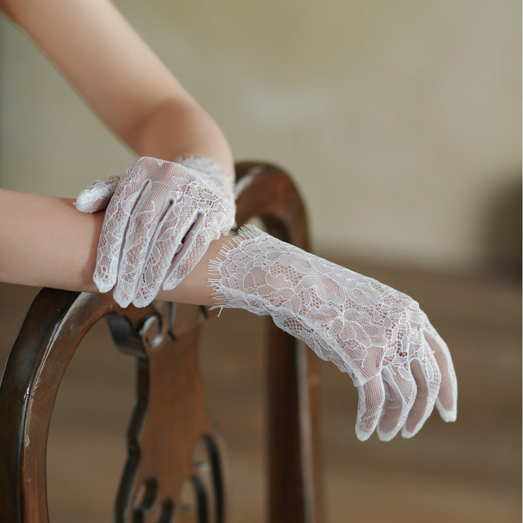 New Super Fairy White Lace Tulle Bride Photo Gloves Limorista
