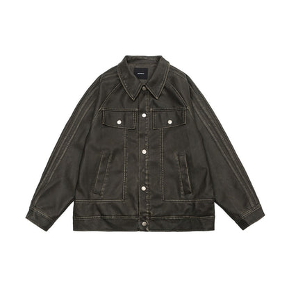 American Retro Distressed Lapel PU Leather For Men And Women Biker&