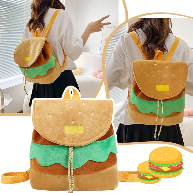 Cute Hamburger Plush Backpack Soft Cartoon Burger Plush Coin Purse Girls Kindergarten School Bookbag Children Kids Pack Limorista