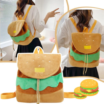 Cute Hamburger Plush Backpack Soft Cartoon Burger Plush Coin Purse Girls Kindergarten School Bookbag Children Kids Pack Limorista
