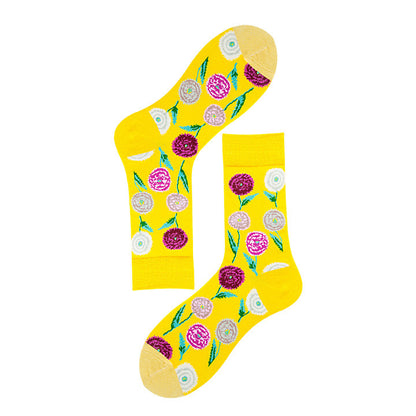 Avocado Chips Egg Fun Patchwork Color Medium Tube Cotton Socks Female Limorista