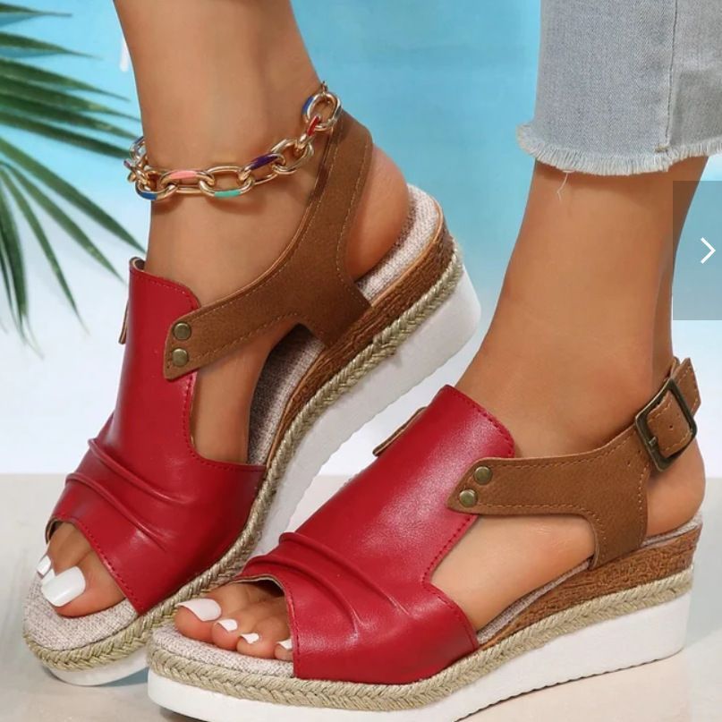 Fish Mouth Wedges Sandals With Straw Design Summer Peep Toe Buckle Beach Shoes For Women Limorista