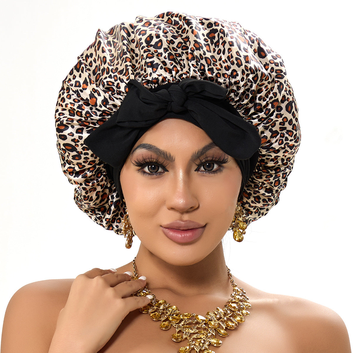 Double-layer Ribbon Round Cap Bow Hair Care Wide-brimmed Hat Limorista