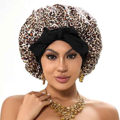 Double-layer Ribbon Round Cap Bow Hair Care Wide-brimmed Hat Limorista