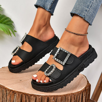 Fashion Rhinestone Belt Buckle Platform Sandals Limorista