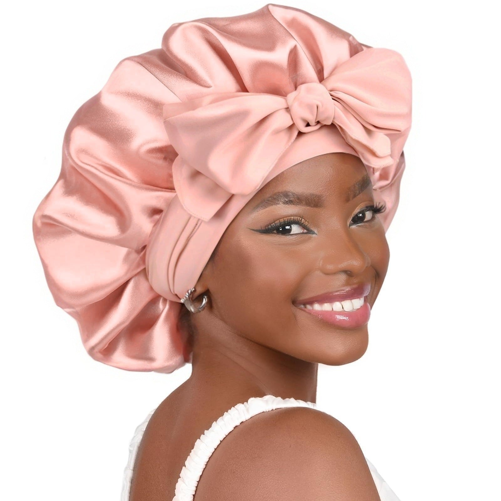 Double-layer Ribbon Round Cap Bow Hair Care Wide-brimmed Hat Limorista