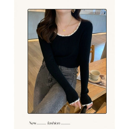 French Style Classic Style Bell Sleeve Wooden Ear Knitted Sweater Limorista