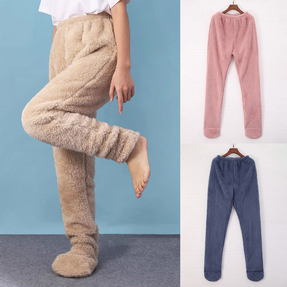 Women Coral Fleece Socks Leggings Winter Warm Sleepwear Ankles Knees Guard Women Home Pants Thick Pajamas Pant Limorista