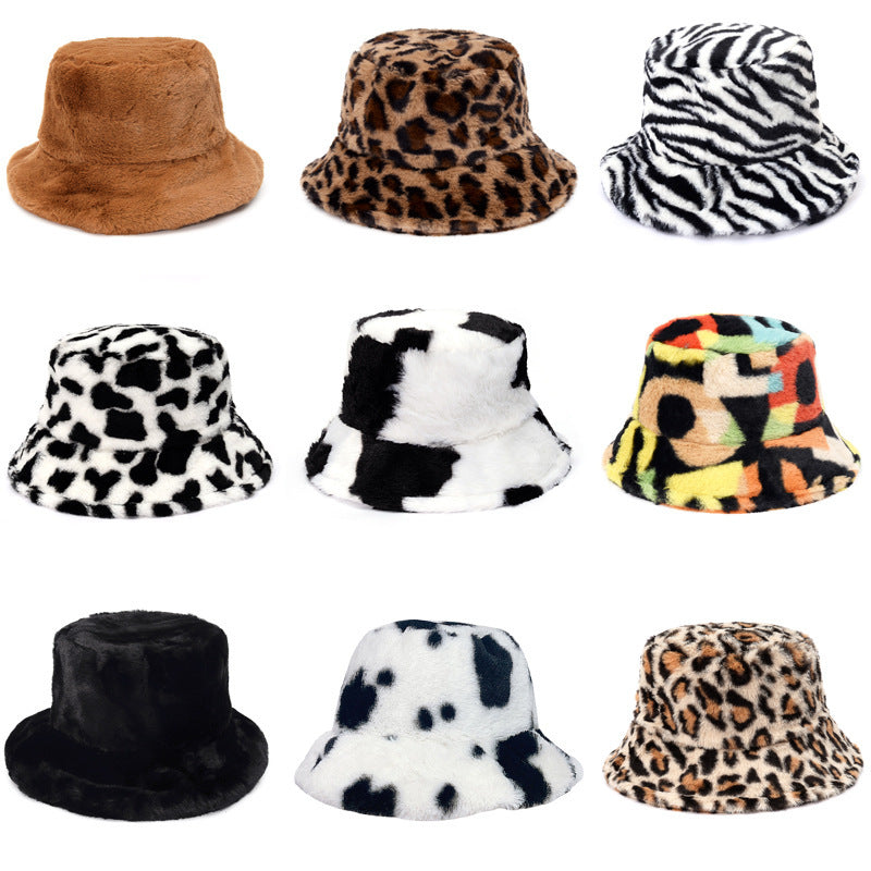 Cow Pattern Female Print Korean Fashion Plush Hat Limorista